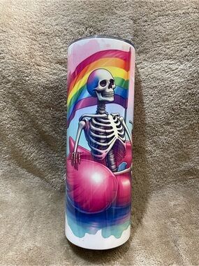 Pride Skeleton Flamingo 20oz Skinny Tumbler W/ Straw & Cleaner